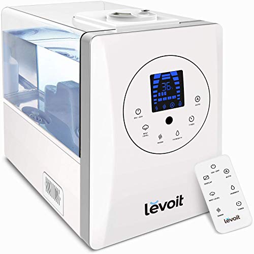 LEVOIT Ultraschall Luftbefeuchter 6L, Warmer/Kühler Nebel mit Feuchtesensor, Fernbedienung und 1-12H Timer, Dual 360° Drehbare Dampfdüsen, Automodus, Aroma Diffusor für Kinder, Pflanzen, Schlafzimmer