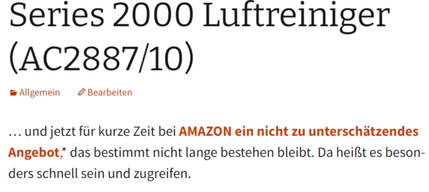 Luftriniger Philips Series 2000 Amazon Schnäppchen